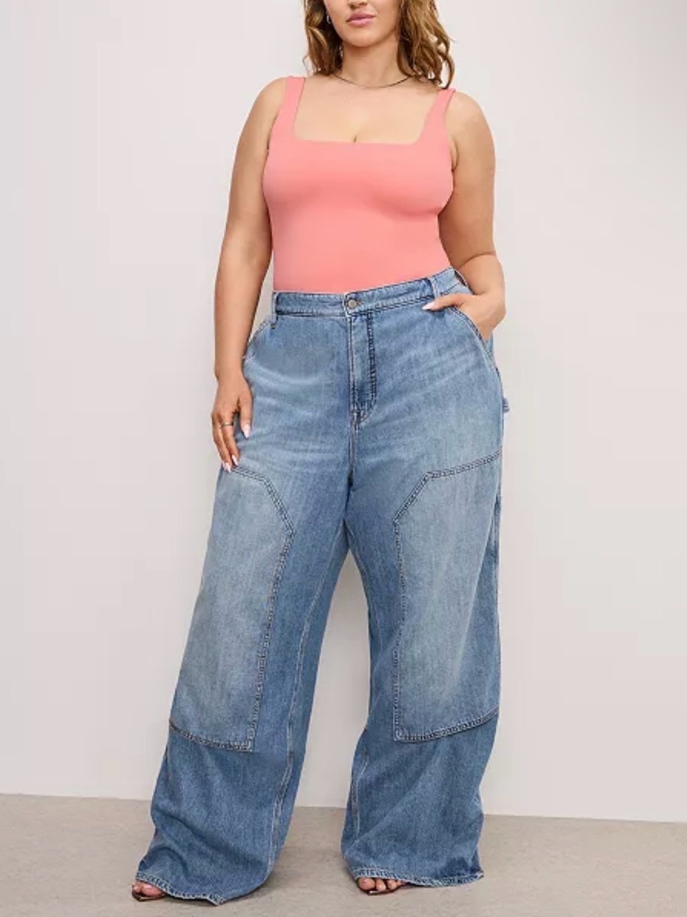 Good American Light Blue Patchwork Wide Leg Jeans - Picture 2 of 8
